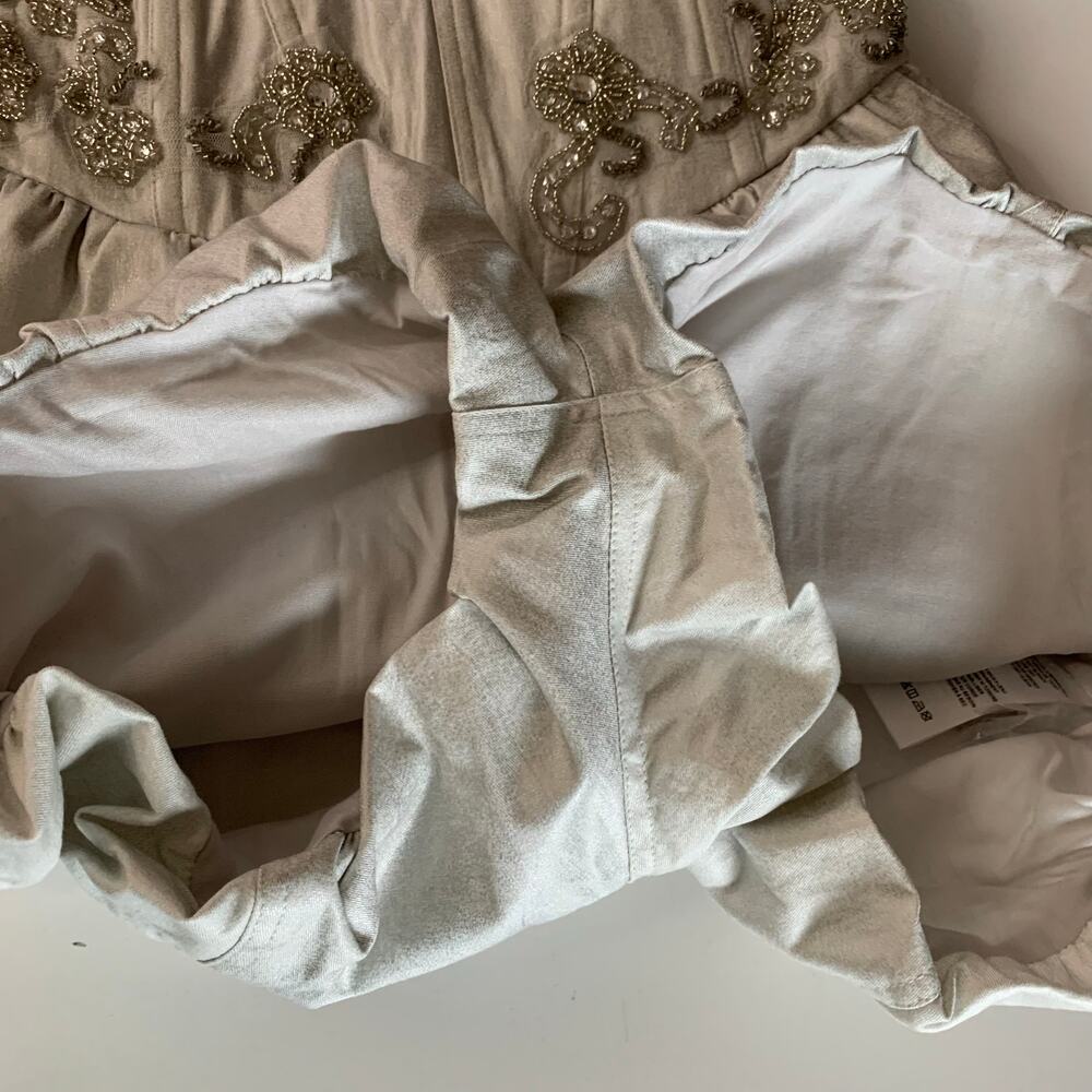 FREE PEOPLE Romper Janelle Bubble Style Size 4 Metallic Silver Hidden Side Zip - Picture 9 of 16